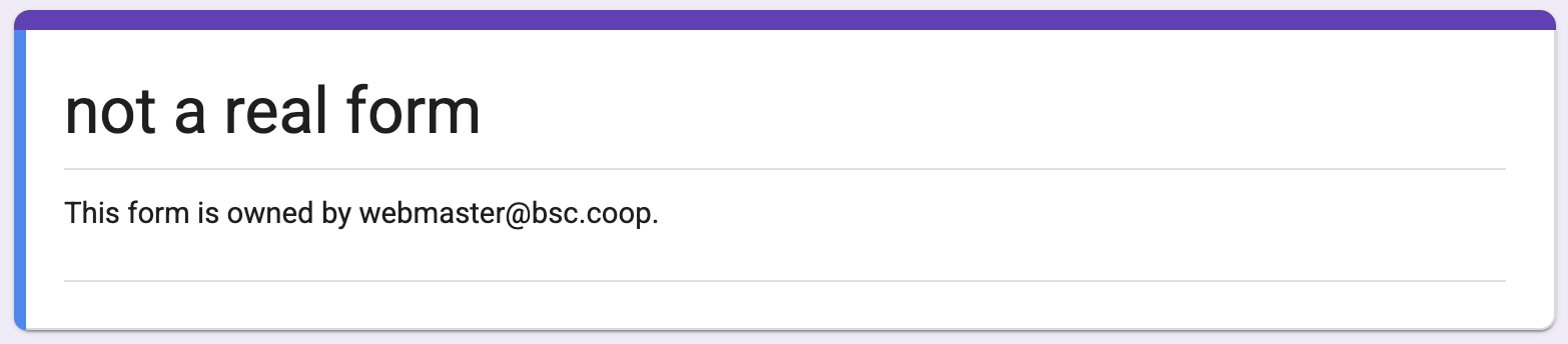 Top of google form with name of owner added